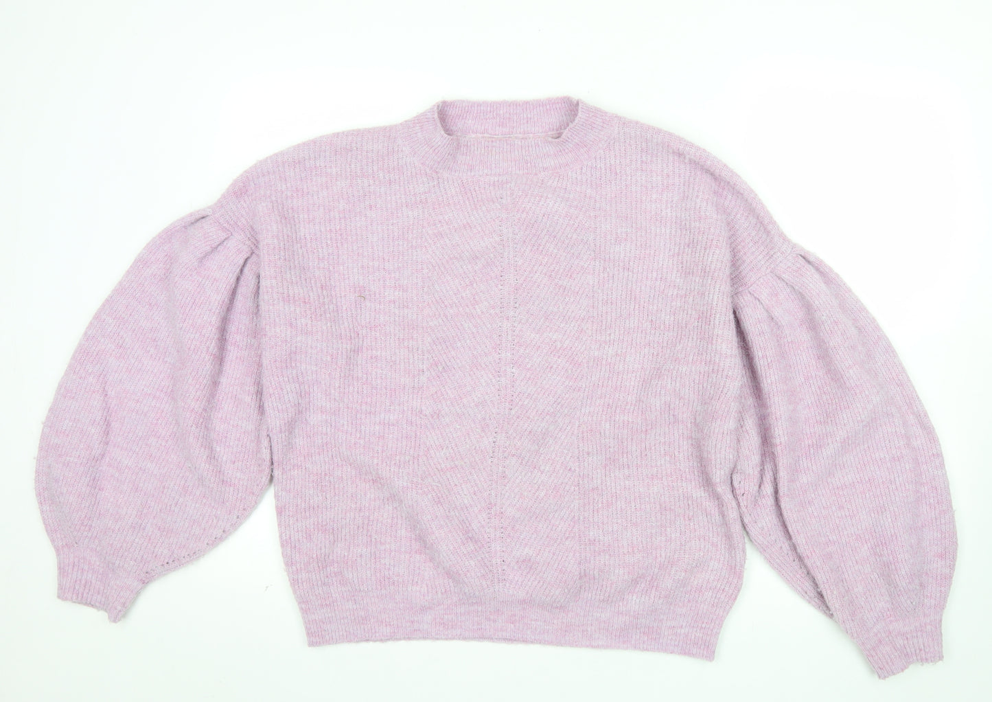 Oliver Bonas Women Pink Puff Sleeve Crew Neck Knit Jumper Size 10
