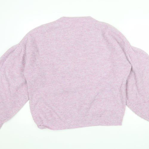 Oliver Bonas Women Pink Puff Sleeve Crew Neck Knit Jumper Size 10
