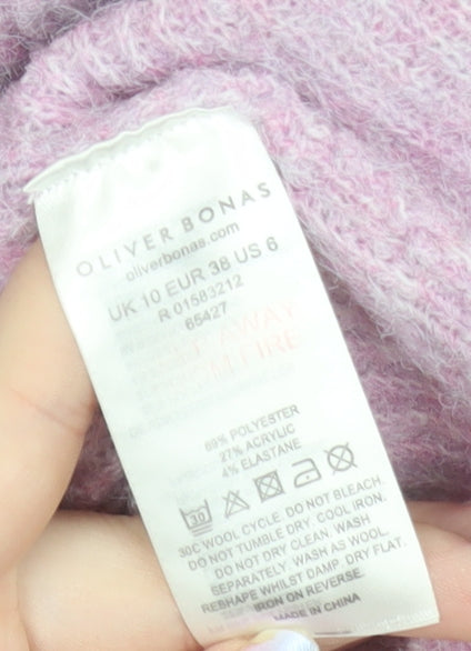Oliver Bonas Women Pink Puff Sleeve Crew Neck Knit Jumper Size 10