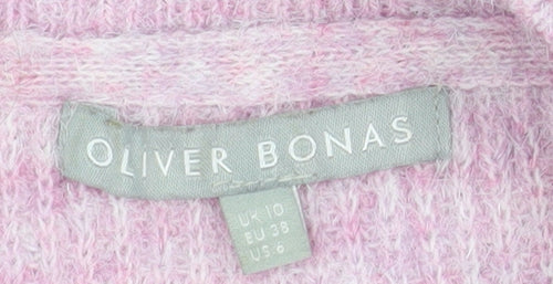Oliver Bonas Women Pink Puff Sleeve Crew Neck Knit Jumper Size 10