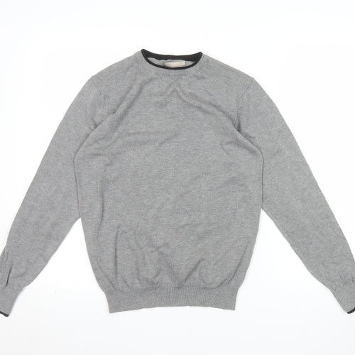 Cotton & Silk Men's Grey Crew Neck Pullover Jumper M