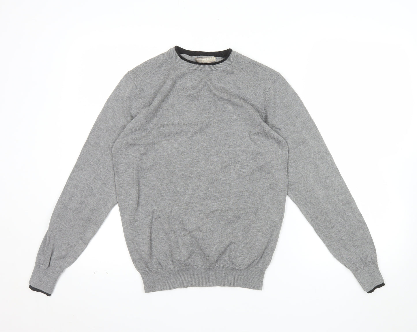 Cotton & Silk Men's Grey Crew Neck Pullover Jumper M