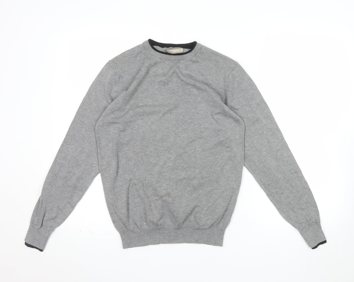 Cotton & Silk Men's Grey Crew Neck Pullover Jumper M