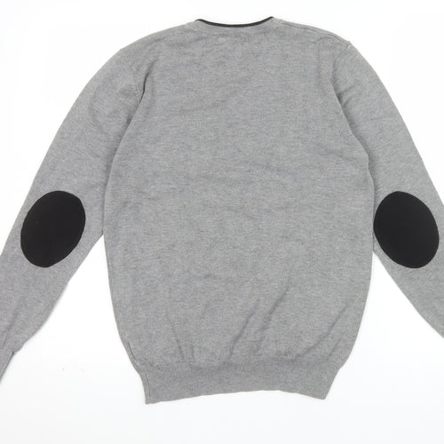 Cotton & Silk Men's Grey Crew Neck Pullover Jumper M