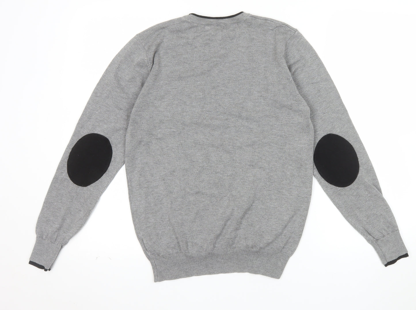 Cotton & Silk Men's Grey Crew Neck Pullover Jumper M