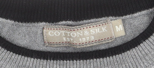 Cotton & Silk Men's Grey Crew Neck Pullover Jumper M