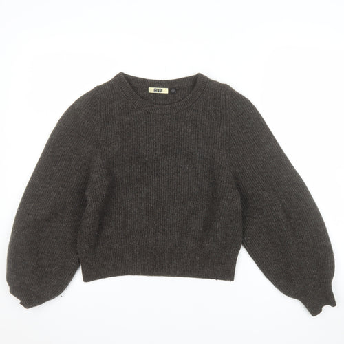 Uniqlo Women Brown Wool Chunky-Knit Crew Neck Jumper XS