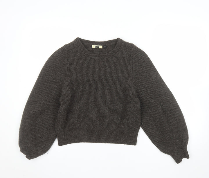 Uniqlo Women Brown Wool Chunky-Knit Crew Neck Jumper XS