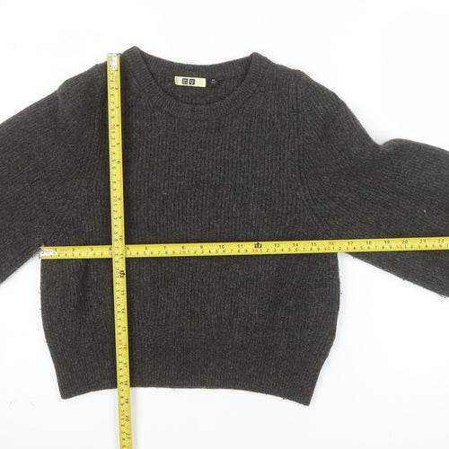 Uniqlo Women Brown Wool Chunky-Knit Crew Neck Jumper XS