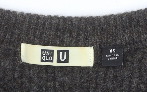 Uniqlo Women Brown Wool Chunky-Knit Crew Neck Jumper XS