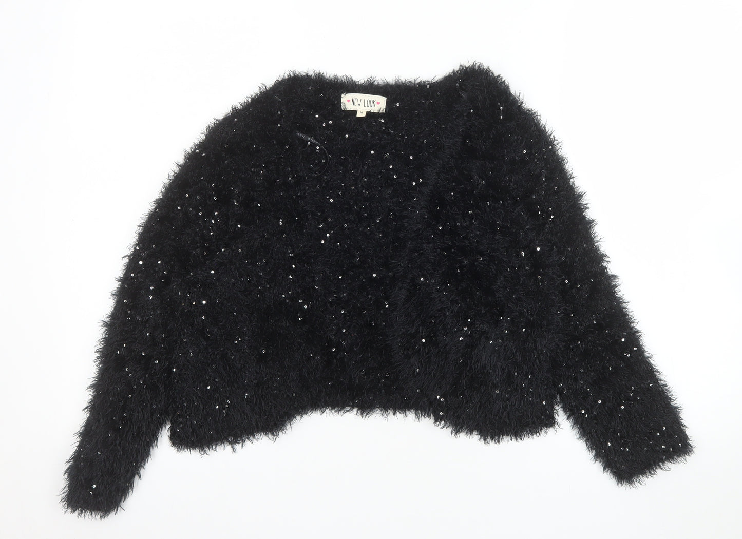 New Look Women’s Black Sequin Fluffy Jumper Size M
