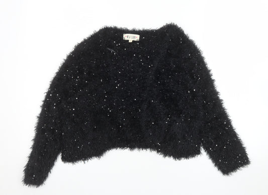 New Look Women’s Black Sequin Fluffy Jumper Size M