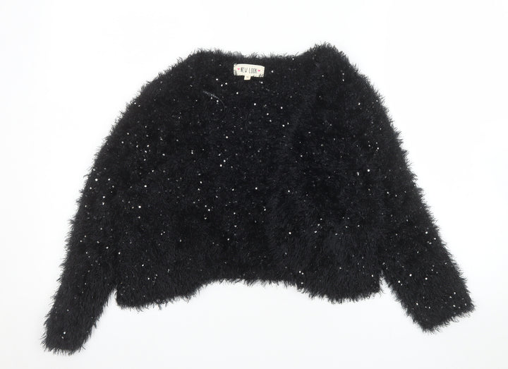 New Look Women’s Black Sequin Fluffy Jumper Size M