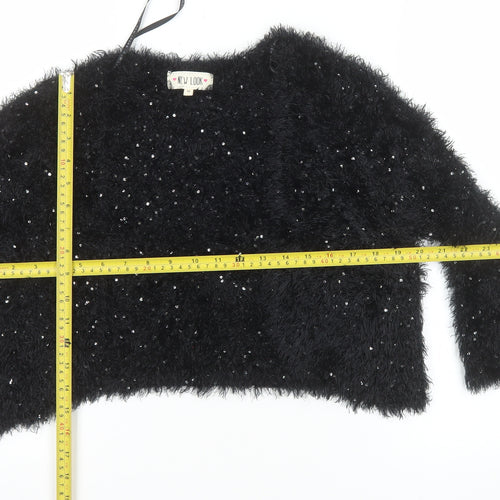 New Look Women’s Black Sequin Fluffy Jumper Size M