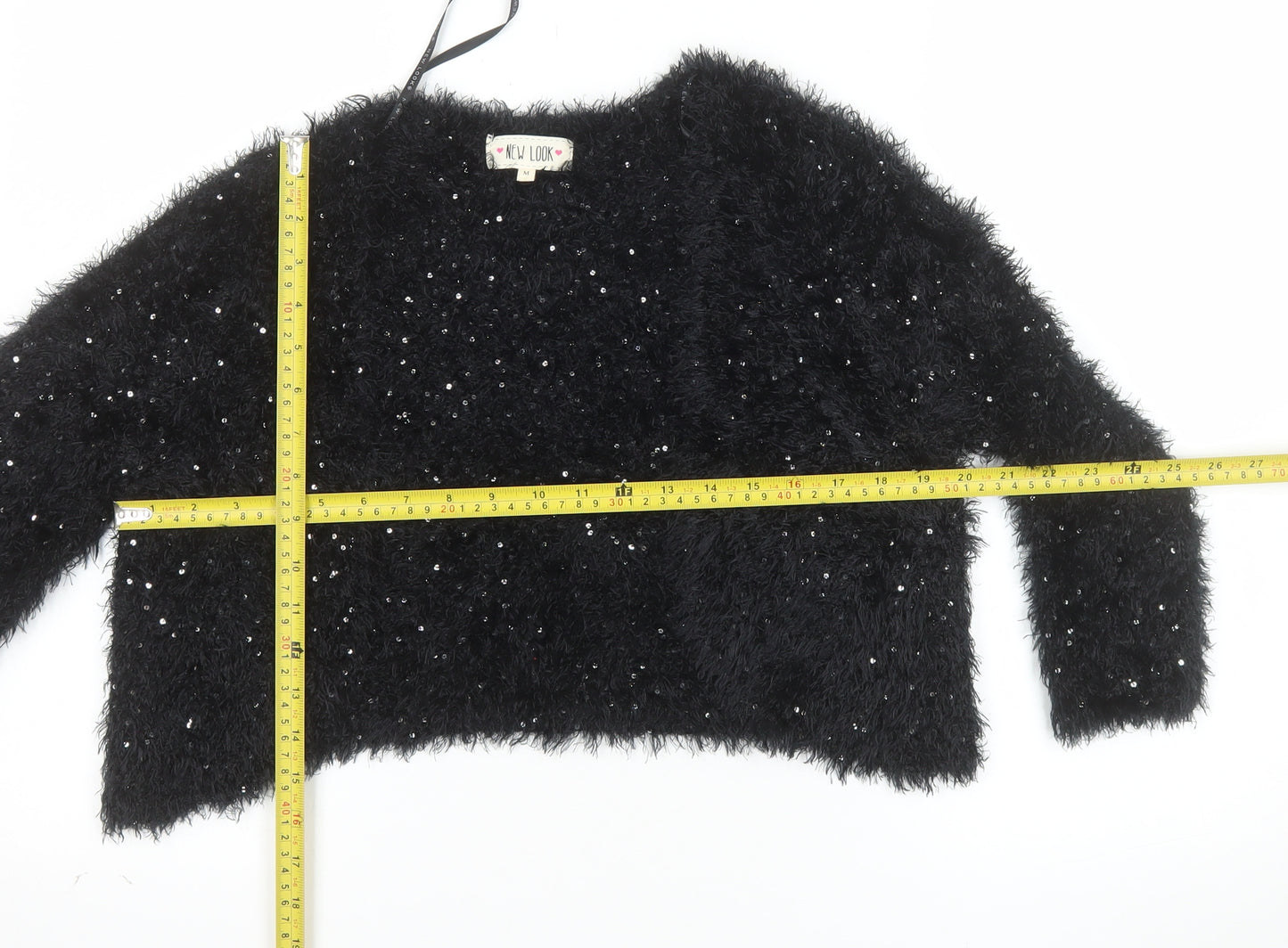New Look Women’s Black Sequin Fluffy Jumper Size M