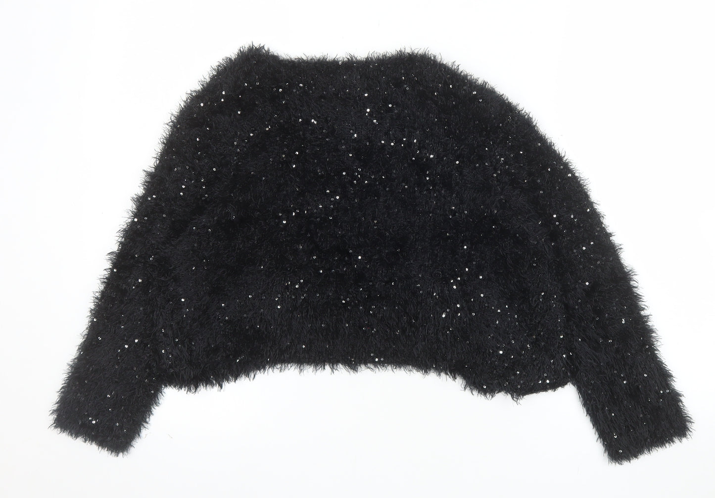 New Look Women’s Black Sequin Fluffy Jumper Size M