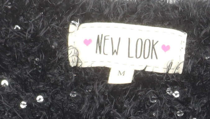 New Look Women’s Black Sequin Fluffy Jumper Size M