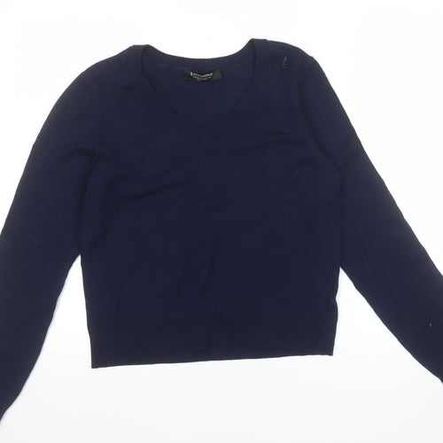 Stradivarius Women's Blue V-Neck Knit Jumper Size 12