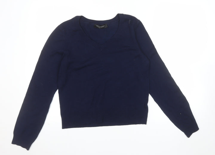 Stradivarius Women's Blue V-Neck Knit Jumper Size 12