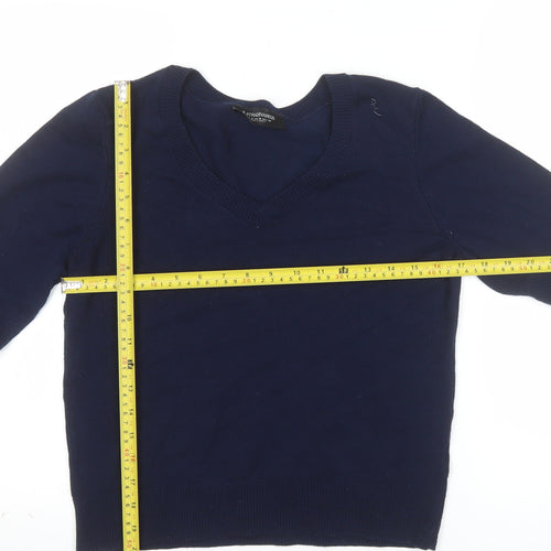 Stradivarius Women's Blue V-Neck Knit Jumper Size 12