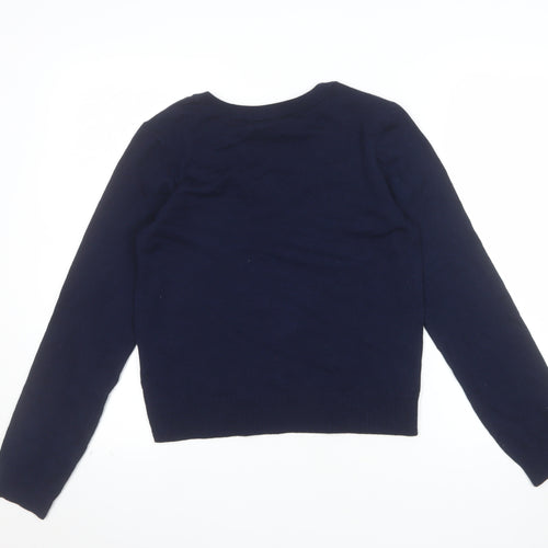 Stradivarius Women's Blue V-Neck Knit Jumper Size 12
