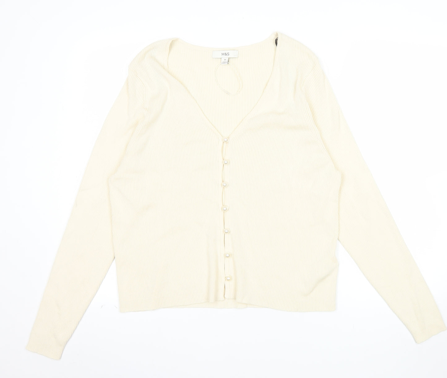 Marks and Spencer Women’s Ivory V-Neck Button Cardigan Size 20