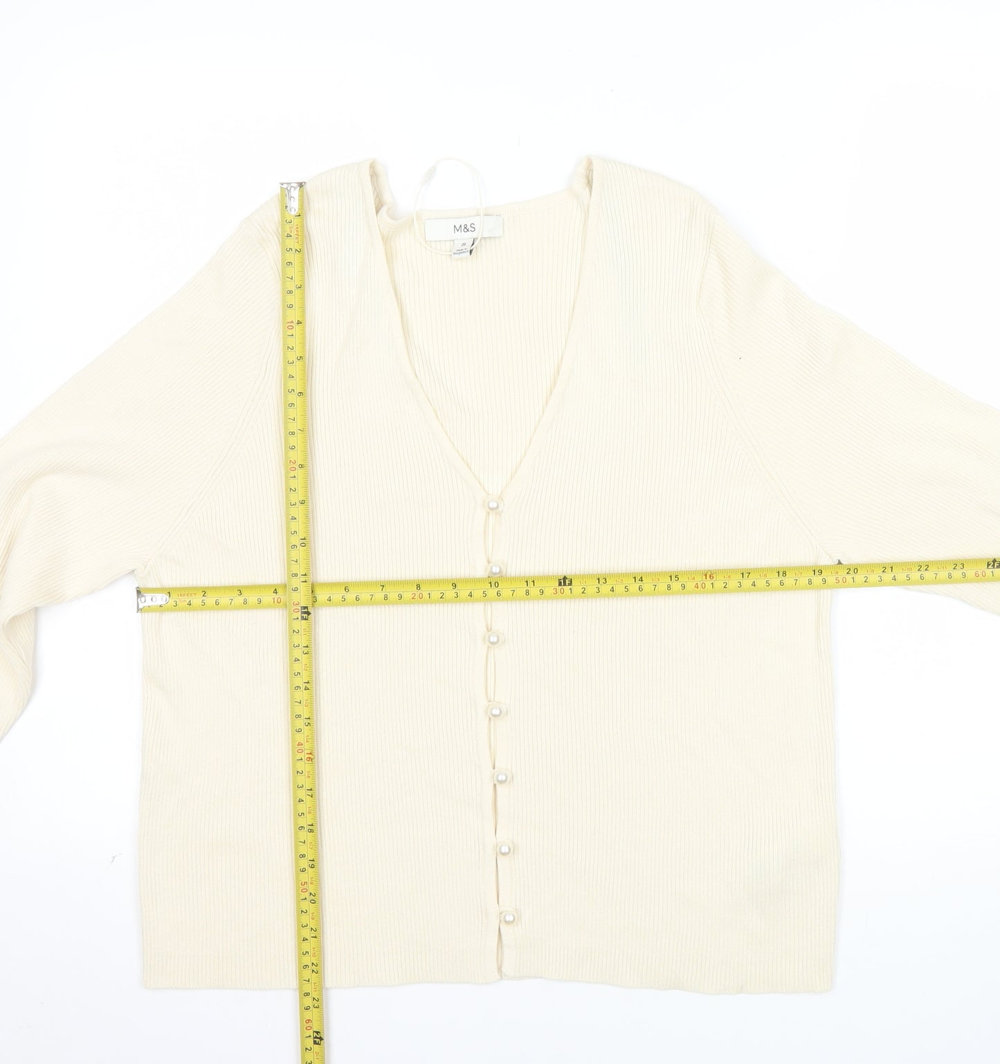 Marks and Spencer Women’s Ivory V-Neck Button Cardigan Size 20
