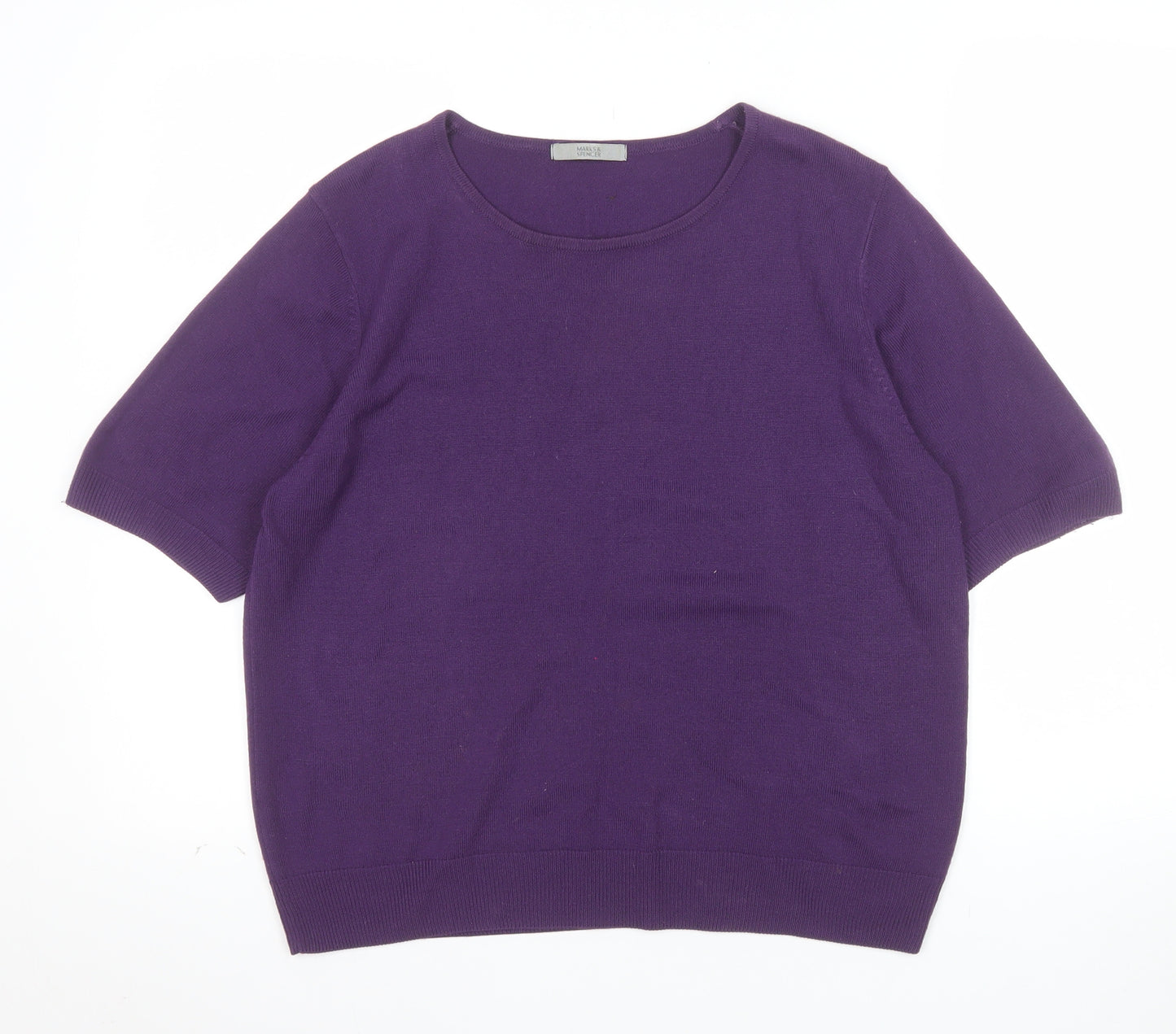 Marks and Spencer Women's Purple Crew Neck Short Sleeve Jumper Size 18