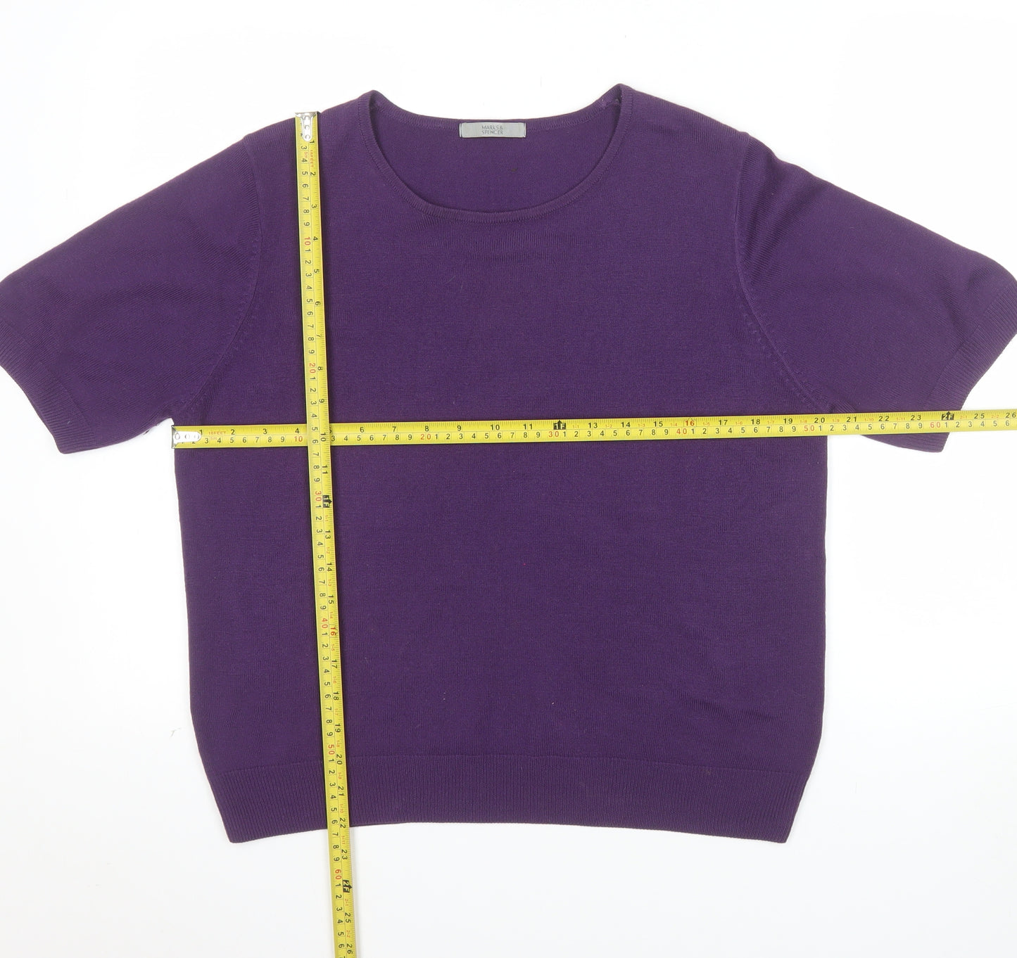Marks and Spencer Women's Purple Crew Neck Short Sleeve Jumper Size 18