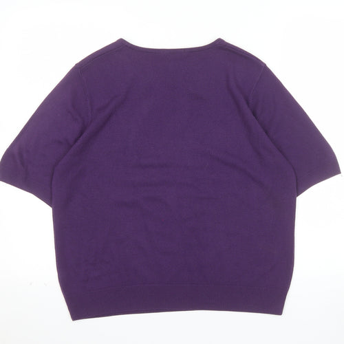 Marks and Spencer Women's Purple Crew Neck Short Sleeve Jumper Size 18