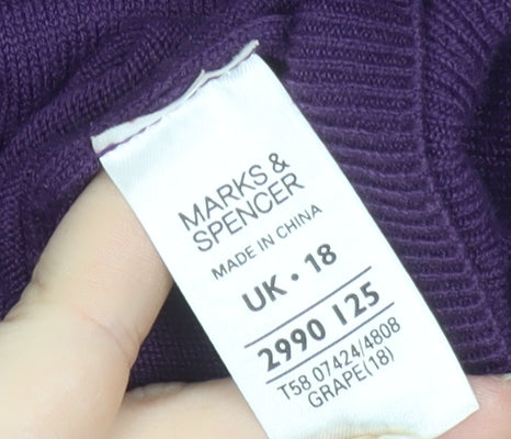 Marks and Spencer Women's Purple Crew Neck Short Sleeve Jumper Size 18