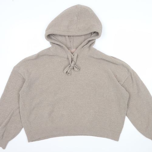 H&M Women Beige Hooded Pullover Knit Jumper Size 12