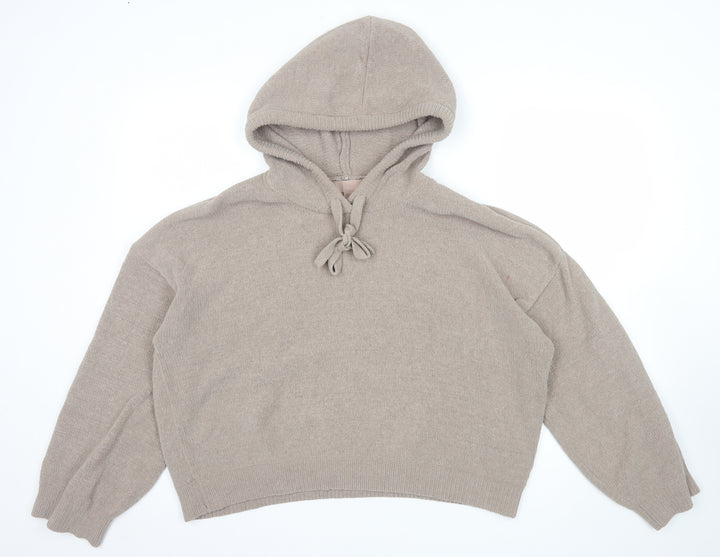 H&M Women Beige Hooded Pullover Knit Jumper Size 12