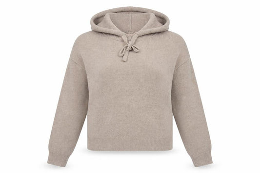 Front view of H&M Women Beige Hooded Pullover Knit Jumper, size 12