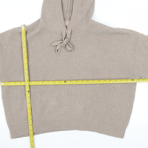 H&M Women Beige Hooded Pullover Knit Jumper Size 12