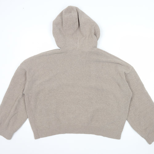 H&M Women Beige Hooded Pullover Knit Jumper Size 12