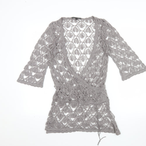 Marks and Spencer Women’s Grey Open-Knit Wrap Jumper M