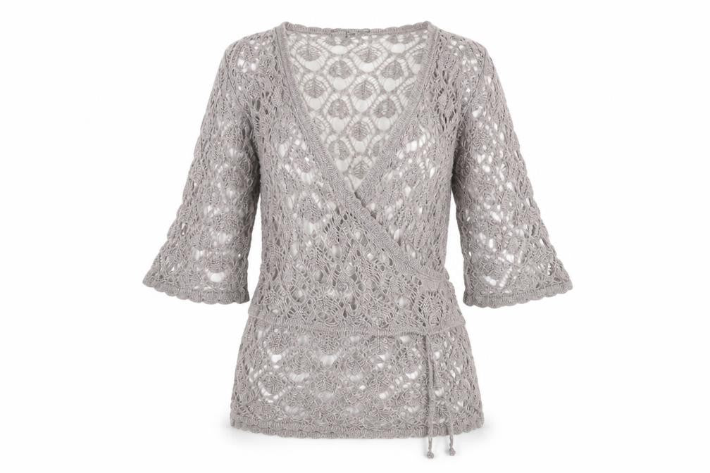 Front view of Marks & Spencer Women’s Grey Open-Knit Wrap Jumper M