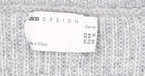 ASOS Design Curve Grey Knit Open Cardigan Women's UK 20 Long Sleeve