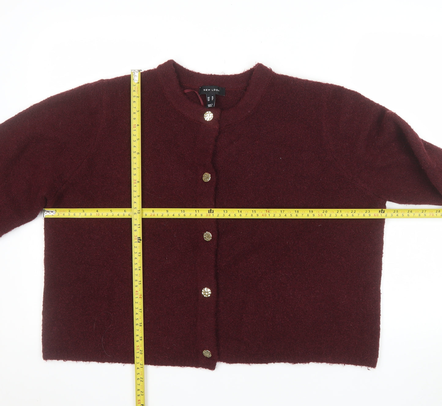 New Look Women Red Wool Blend Button Cardigan Size 18