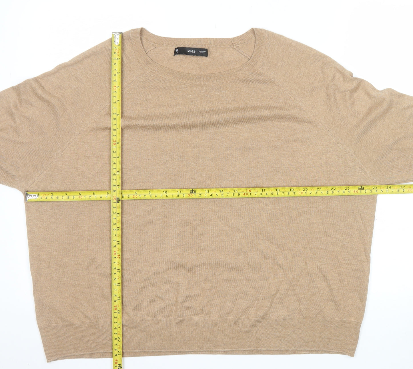 MNG Women Beige Cashmere Blend Crew Neck Long Sleeve Jumper Size XL