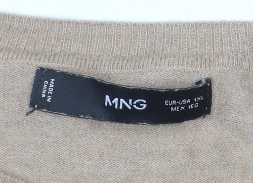 MNG Women Beige Cashmere Blend Crew Neck Long Sleeve Jumper Size XL