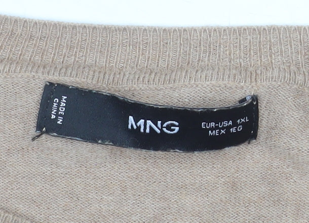 MNG Women Beige Cashmere Blend Crew Neck Long Sleeve Jumper Size XL