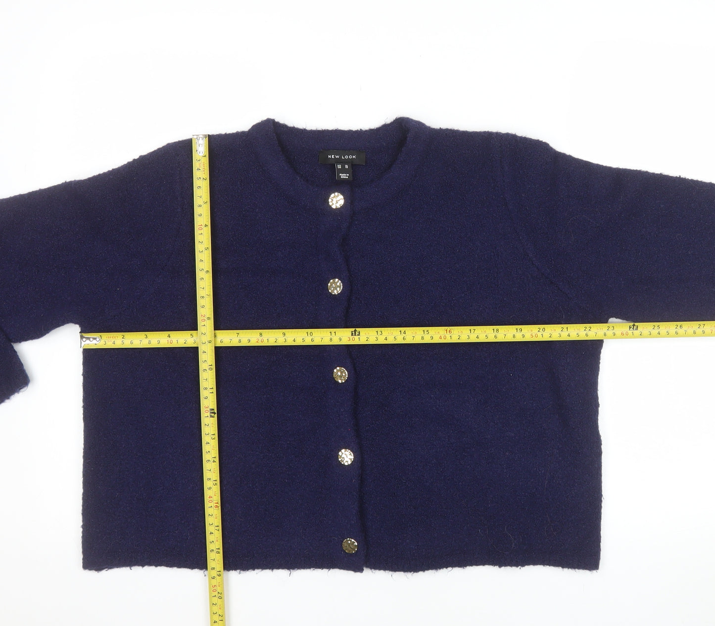 New Look Women's Blue Crew Neck Button Knit Cardigan Size 18