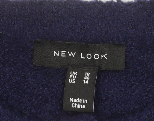 New Look Women's Blue Crew Neck Button Knit Cardigan Size 18