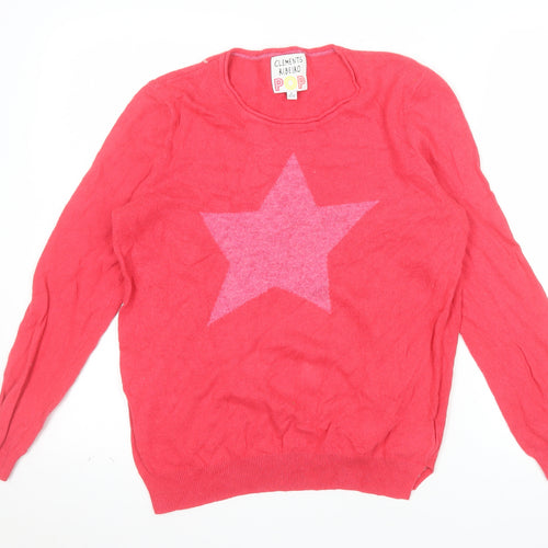 Clements Ribeiro Women Pink Star Pullover Jumper Size 16 Cotton Wool Blend