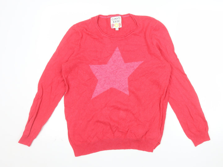 Clements Ribeiro Women Pink Star Pullover Jumper Size 16 Cotton Wool Blend