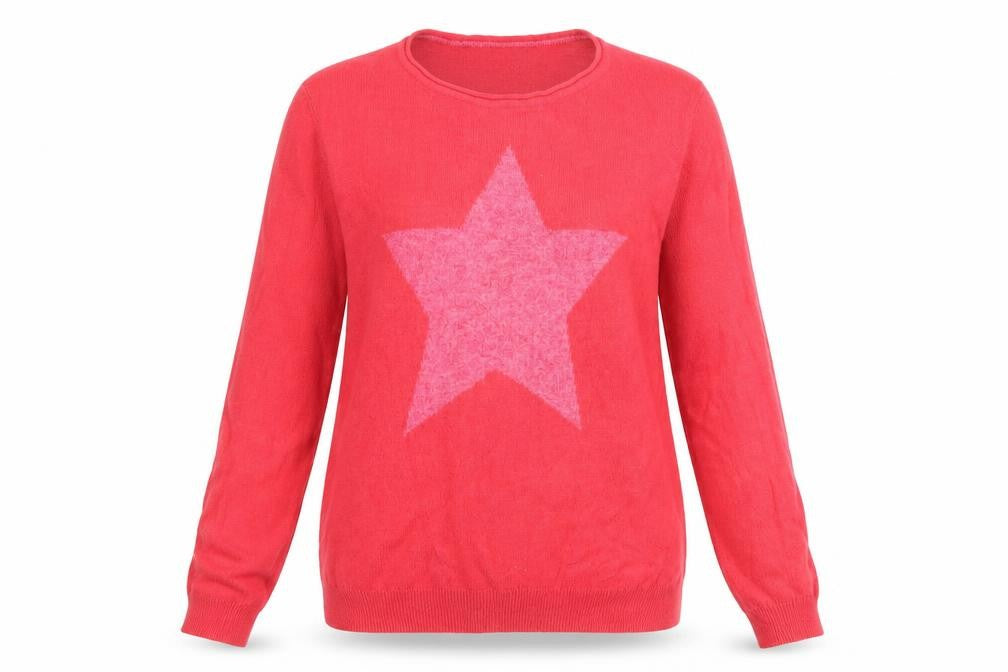 Front view of Clements Ribeiro Women Pink Star jumper, size 16, Cotton Wool Blend