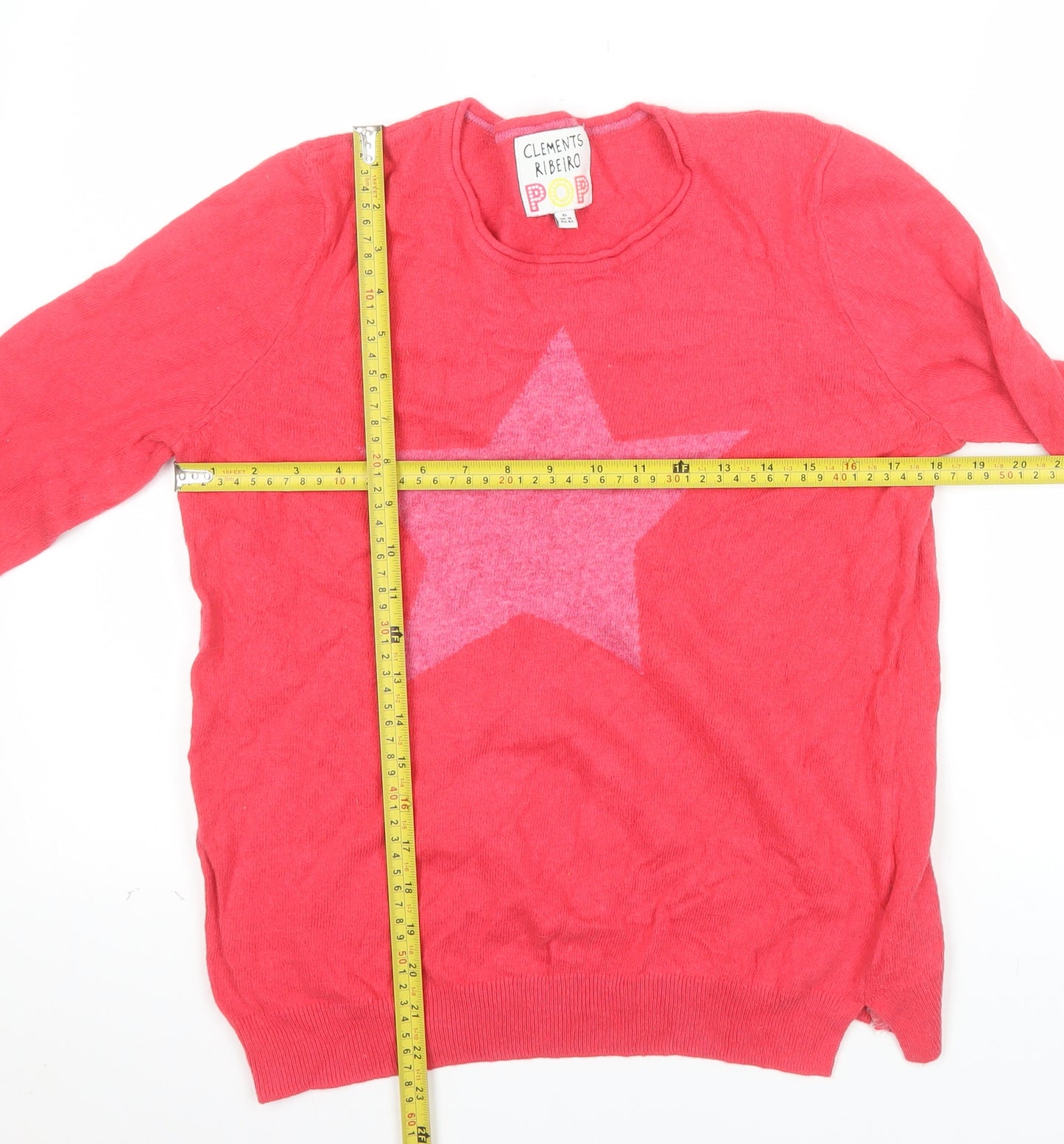 Clements Ribeiro Women Pink Star Pullover Jumper Size 16 Cotton Wool Blend