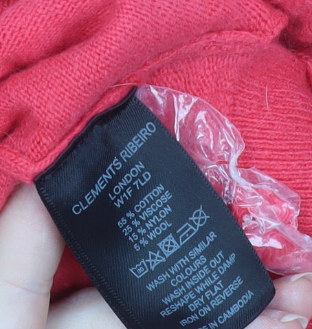 Clements Ribeiro Women Pink Star Pullover Jumper Size 16 Cotton Wool Blend
